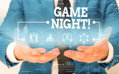 Conceptual hand writing showing Game Night. Concept meaning usually its called on adult play dates...