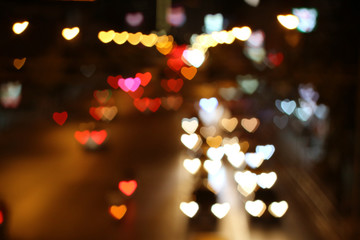 Heart bokeh background Valentine's Day Symbol.Heart shaped light in blurry.