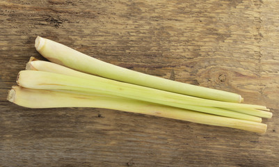heap of lemongrass on wooden background