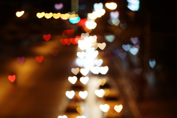 Heart shaped bokeh of multi colored.Celebrating valentine's day.