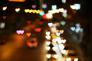 Colorful heart shaped bokeh.Fire of Festival of Love.On Valentines day Bokeh background.