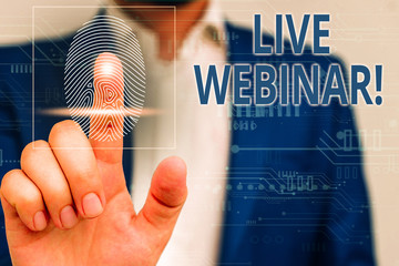 Handwriting text Live Webinar. Conceptual photo presentation lecture or seminar transmitted over...