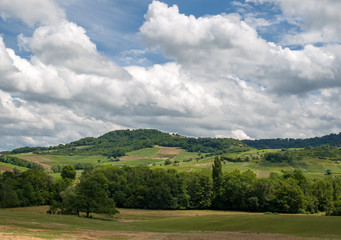 Fototapeta na wymiar France, Jura, Arbois, vineyard landscape in the commune of Pupillin, famous terroir of the Jura wine