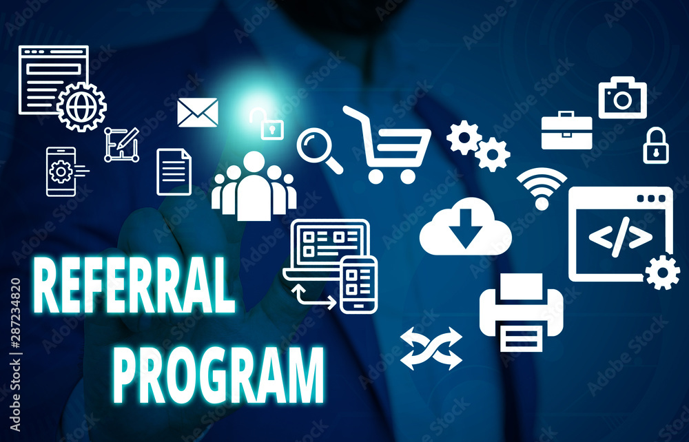 Aufkleber handwriting text referral program. conceptual photo employees are rewarded for introducing suitable 