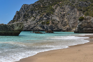 Praia Ribeira do Cavalo, a hidden beach near the town of Sesimbra, Portugal