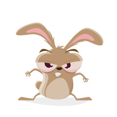 funny cartoon illustration of a mad rabbit
