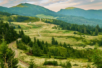 Fototapeta premium beautiful landscape of mountain range and meadows