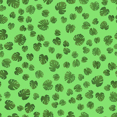 Beautiful seamless pattern with monstera. Monstera for decorative design. Green natural plant. Jungle foliage illustration. Green background. Summer beach floral print. Jungle floral illustration.