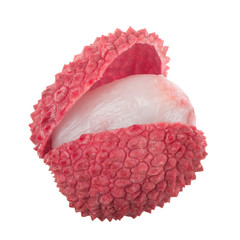 single peeled lychee isolated on white background