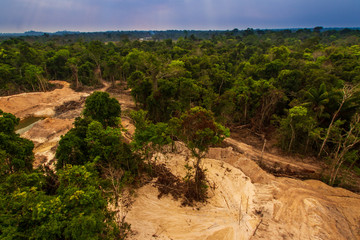 Illegal mining causes deforestation and river pollution in the Amazon rainforest near Menkragnoti Indigenous Land. - Pará, Brazil