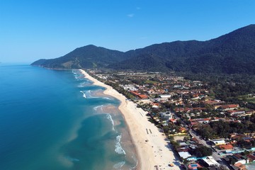Aerial view of Maresias and Pauba Beaches, Sao Sebastiao, North Coast of Sao Paulo, Brazil....