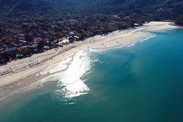 Fototapeta premium Aerial view of Maresias and Pauba Beaches, Sao Sebastiao, North Coast of Sao Paulo, Brazil. Vacation Travel. Travel destination. Tropical scenery. Great landscape