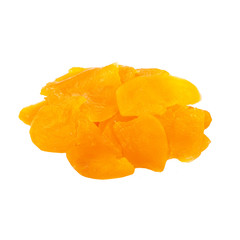 heap slices of dried mango isolated on white background