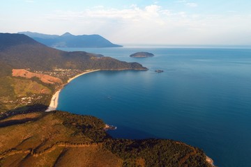 Aerial view of Maresias and Pauba Beaches, Sao Sebastiao, North Coast of Sao Paulo, Brazil. Vacation Travel. Travel destination. Tropical scenery. Great landscape