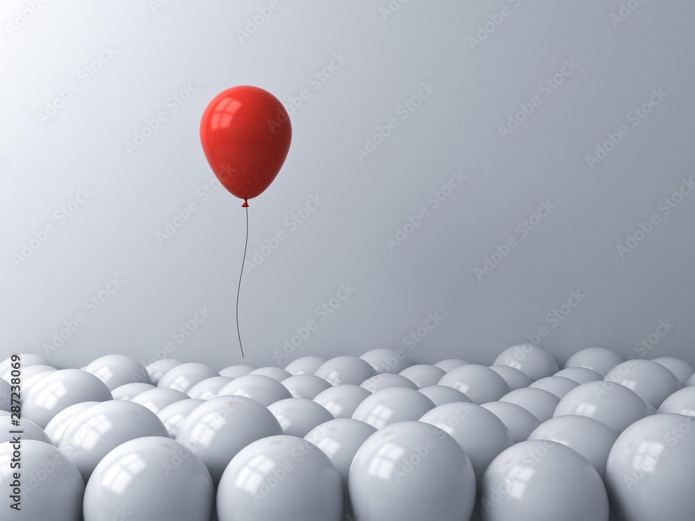 Aufkleber stand out from the crowd and different or think outside the box creative idea concepts one red ballo