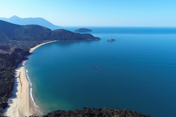 Aerial view of Maresias and Pauba Beaches, Sao Sebastiao, North Coast of Sao Paulo, Brazil. Vacation Travel. Travel destination. Tropical scenery. Great landscape