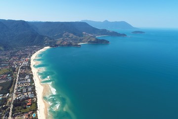 Fototapeta premium Aerial view of Maresias and Pauba Beaches, Sao Sebastiao, North Coast of Sao Paulo, Brazil. Vacation Travel. Travel destination. Tropical scenery. Great landscape