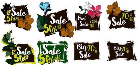 Vector sale tag with discount label. Promotion coupon retail collection banner.
