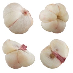 set of shelled mangosteens isolated on white background