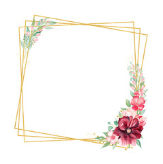 Spring blossom watercolor hand drawn raster frame template