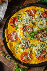 Omelette with salami and blue cheese