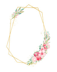 Blossoming flowers watercolor hand drawn raster frame template