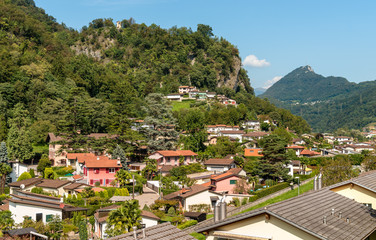Fototapeta na wymiar View of Casoro, typical small Swiss village in the mountains above Lugano, Switzerland
