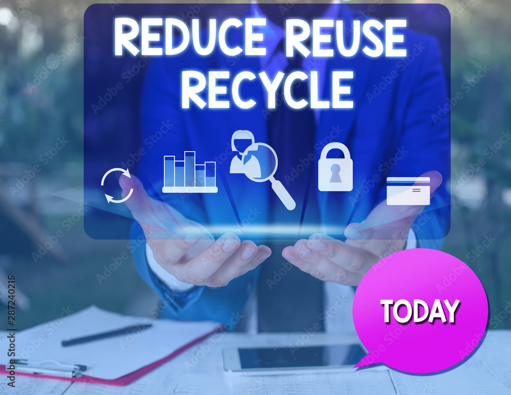 Poster text sign showing reduce reuse recycle. business photo text environmentallyresponsible consumer beha