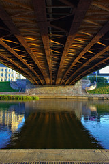 View from under the Green Bridge on a sunny summer evening in Vilnius, Lithuania.