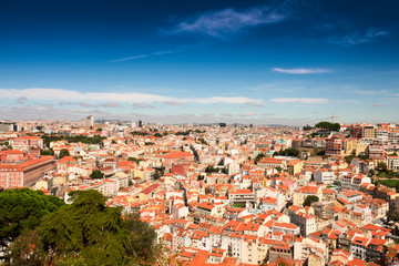 Obraz premium Aerial view from Castle of Saint George or Sao Jorge to the historical centre of Lisbon on the sunny afternoon, Lisbon, Portugal, Lisboa 