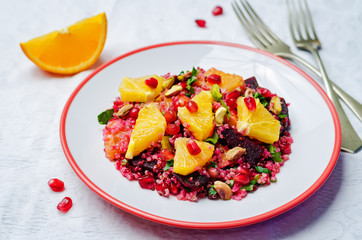 Quinoa chilantro beet pistachio pomegranate salad