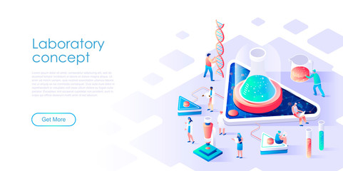 Fototapeta na wymiar Isometric landing page research laboratory or medicine flat concept. Pharmaceutical or chemical lab for medical research for website or homepage. Isometric vector illustration template.