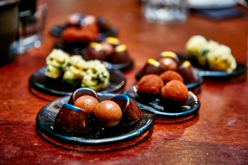 Homemade chocolates in the form of balls.