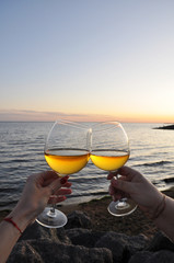 glass of wine on the beach