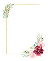 Orchid branch watercolor hand drawn raster frame template