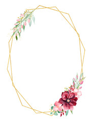 Floral branch watercolor hand drawn raster frame template