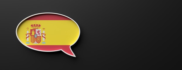 Spain flag talk balloon isolated on black, banner. Spanish language concept. 3d illustration © Rawf8