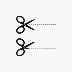 Scissors icons with cut lines on white background. Vector illustration