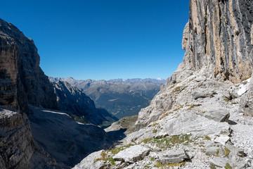 Panoramic view of famous Dolomites mountain peaks, Brenta. Trentino, Italy