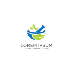 Leaf mortar pestle Natural medicine medical pharmacy logo design Ayurveda 