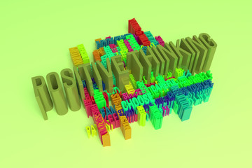 Positive Thinking, motivation, keyword words cloud. For graphic design, texture or background. 3D rendering.
