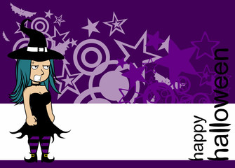 halloween background with pretty witch kawaii cartoon
