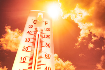 Thermometer during heatwave - obrazy, fototapety, plakaty