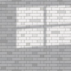 Vector template with white Brick wall and window overlay shadow. Trendy mockup with realistic shadow. Brick wall background with copy space for text, offers, sale, advertising.