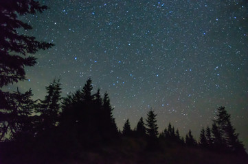 Starry sky in the mountains in summer