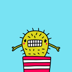Sorry apologizing cactus hand drawn vector illustration in cartoon style plant with needles