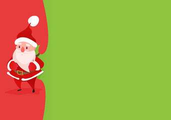 Happy Santa Claus comes with a bag of gifts, there is an empty copy space on the bag. Advertisement and concept - Vector