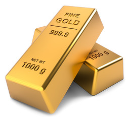 Two Gold bars on a white background. Financial concepts. 3D illustration