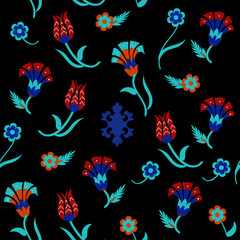 Fototapeta na wymiar Floral seamless pattern design with Turkish motifs. Vector illustration.