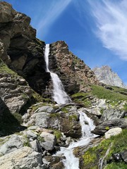 Cervino waterfall  and Monte Cervino (Matterhorn)- Breuil-Cervinia, Italy